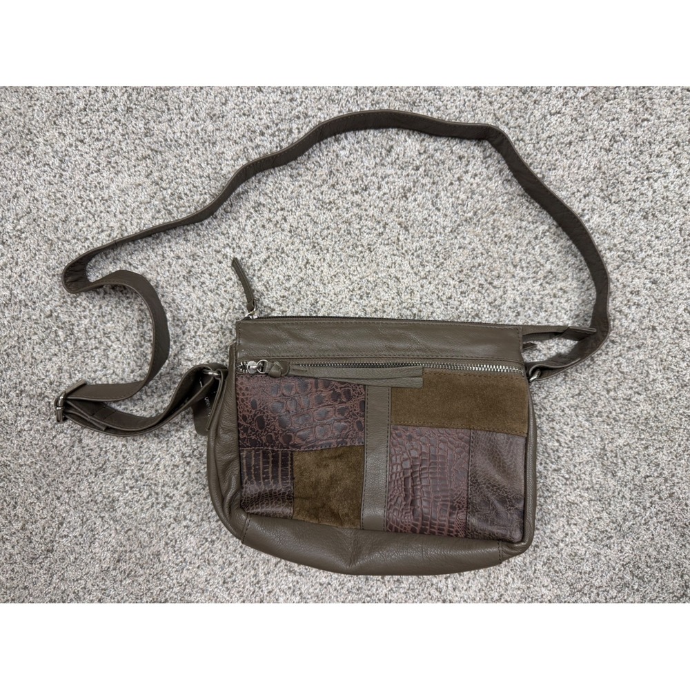 Great American Leather Works Crossbody Patchwork Leather Suede Brown Bag Small